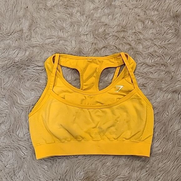 Gymshark adapt seamless yellow and white logo sports bra - Picture 1 of 3